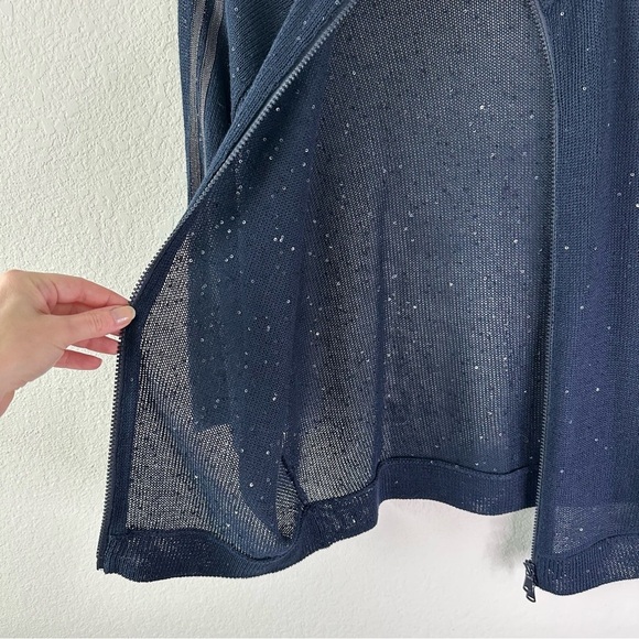 BRUNELLO CUCINELLI Mock Neck Navy Blue Sequin Zip-Up Sweater SZ S - Picture 8 of 8